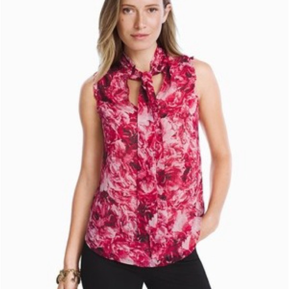 WHBM NWT Sleeveless Tie-Front Floral Sleeveless Blouse
